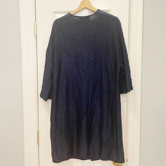 St. John Blue Knit Cardigan Coat Sequin Sparkle Size Large - Picture 3 of 8
